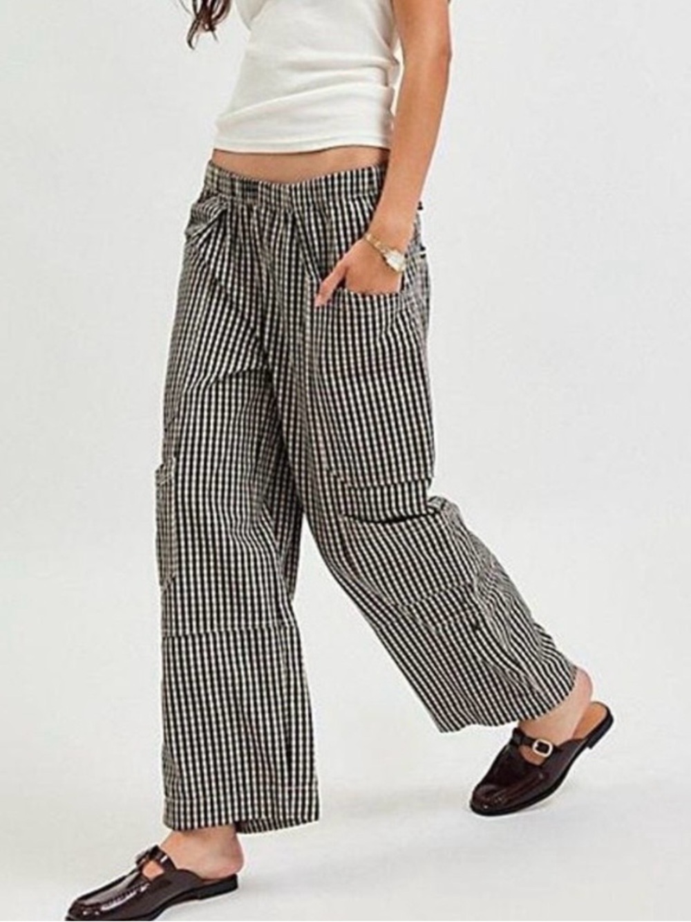 BDG Black Gingham Wide Leg Pant